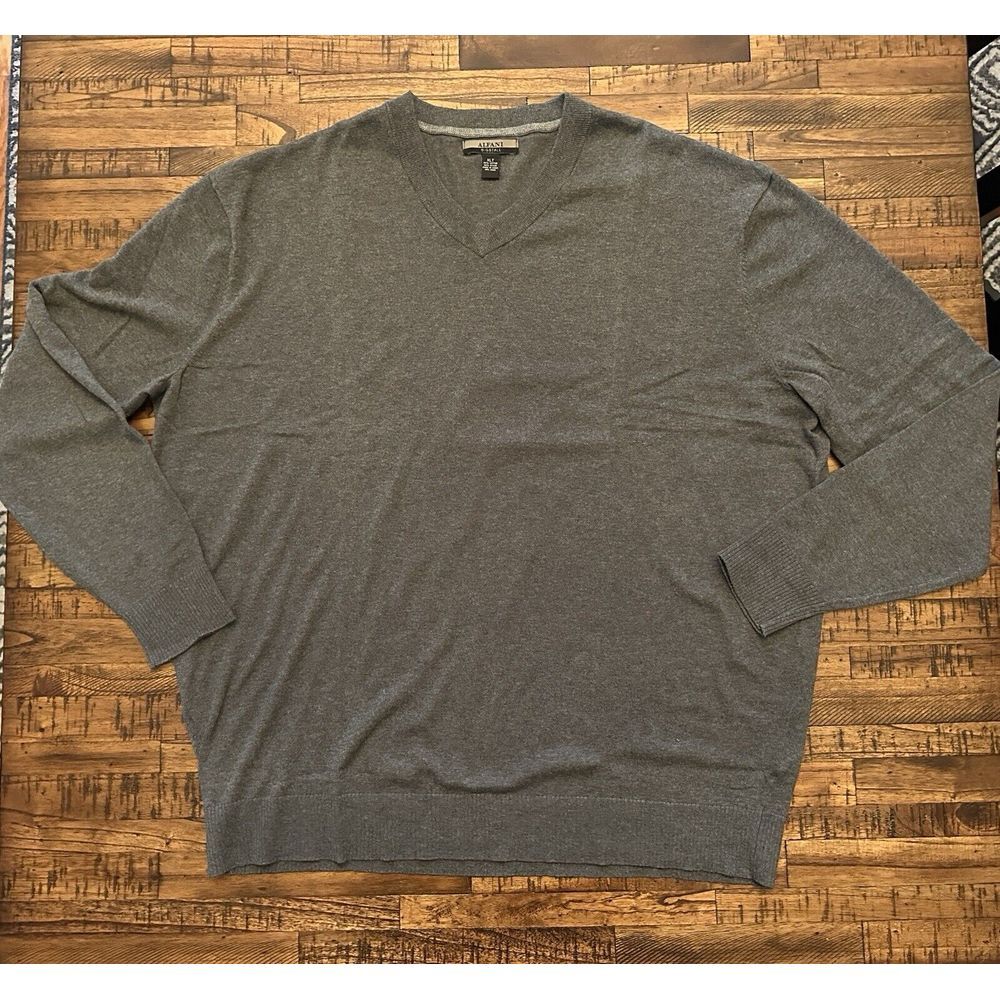 Alfani XLT‎ Mens Grey V-Neck Pullover Sweater X-Large Tall